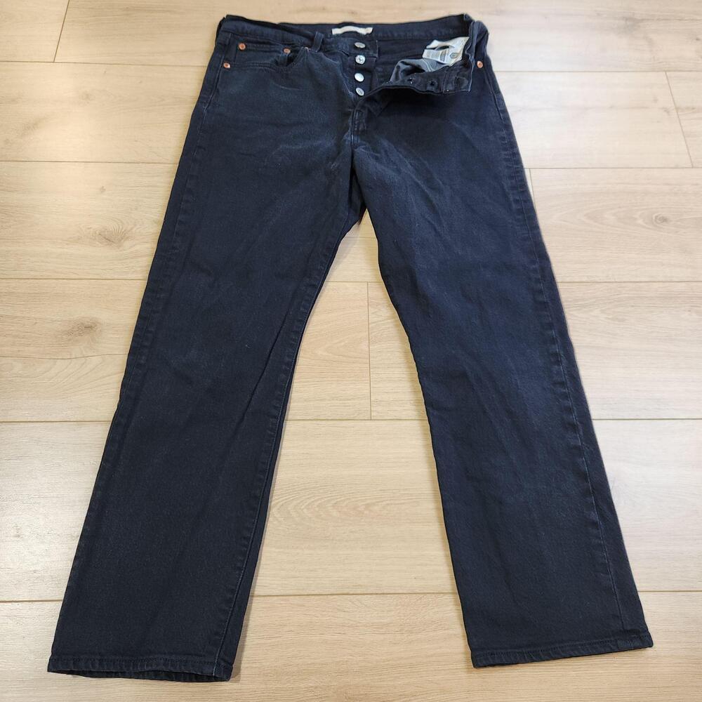 Levis Premium Wedgie Straight Jeans Womens 31x28 Black Charcoal High Rise Denim
